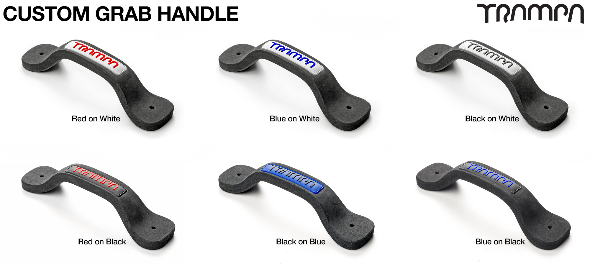 TRAMPA Kiteboard Grab Handle with colour co-ordinating Contrasting Patch & BLACK TRAMPA logo Fits any TRAMPA Deck