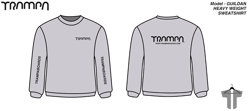 Grey with Black TRAMPA Logos Round neck HEAVY WEIGHT Sweatshirt by GILDAN