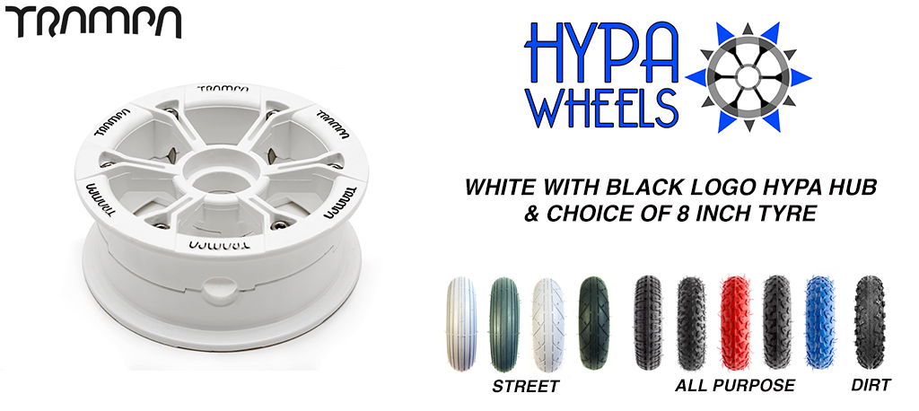 Gloss White with Black Logos Hypa hub & Custom 8 Inch Tyre Tyre