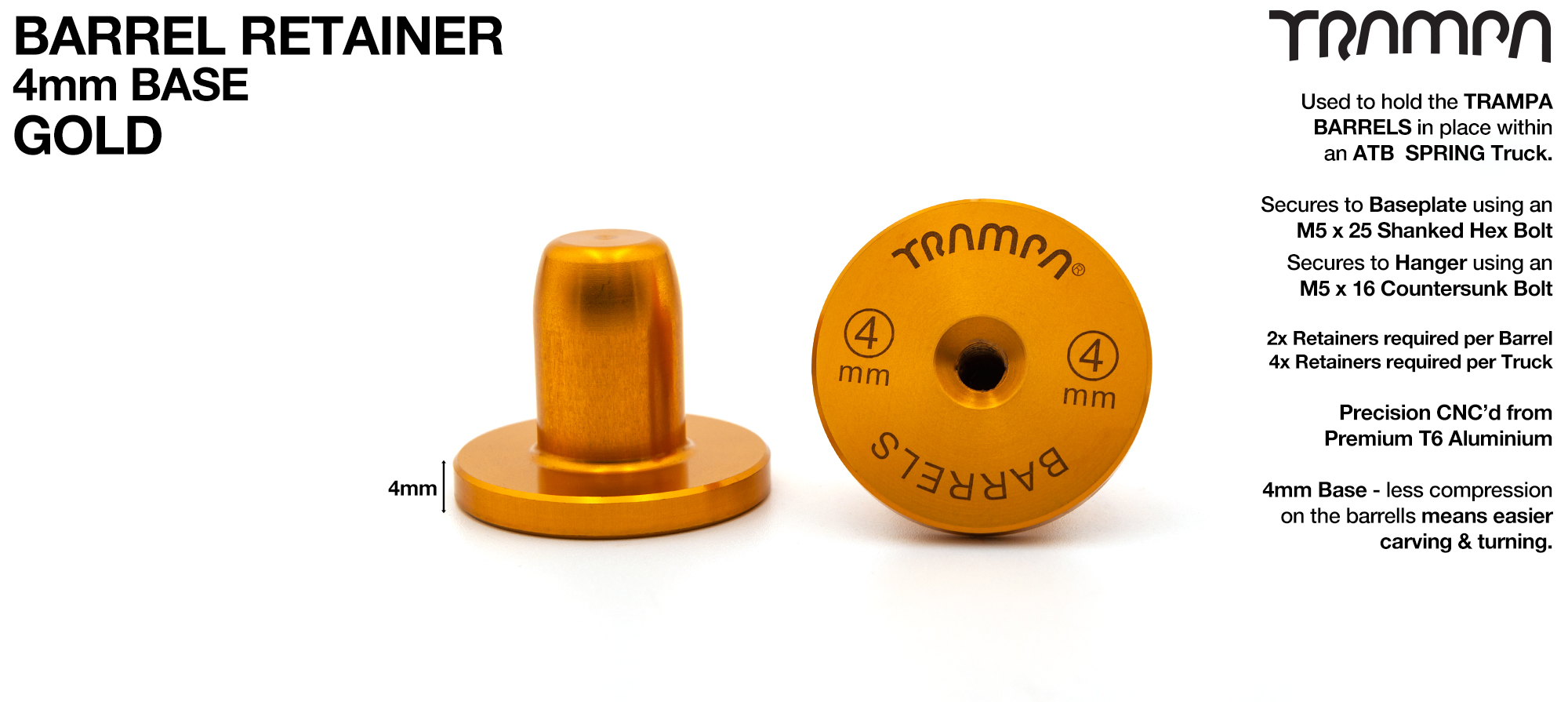 BARRELS Retainer 4mm BASE - GOLD
