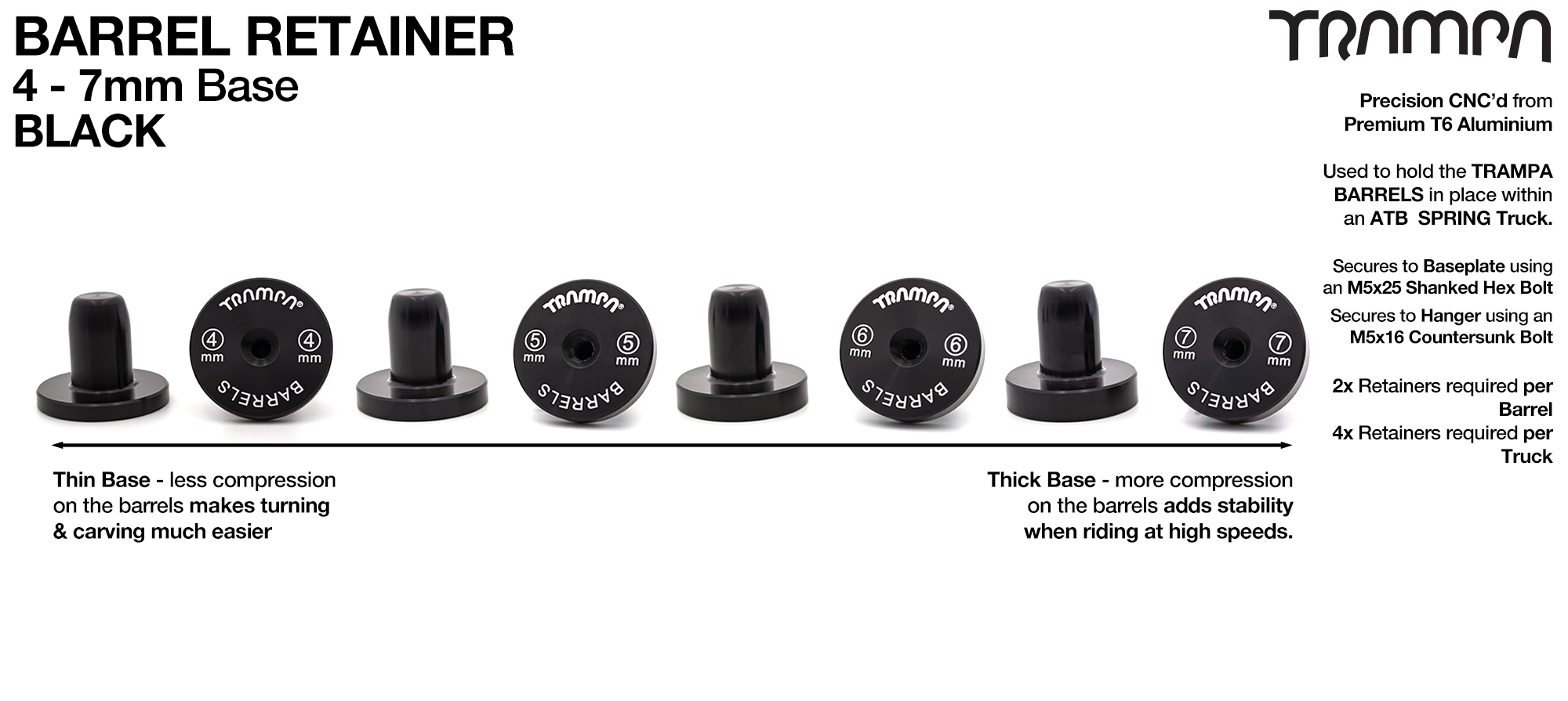BARRELS Retainer 5, 6 or 7mm BASE - BLACK