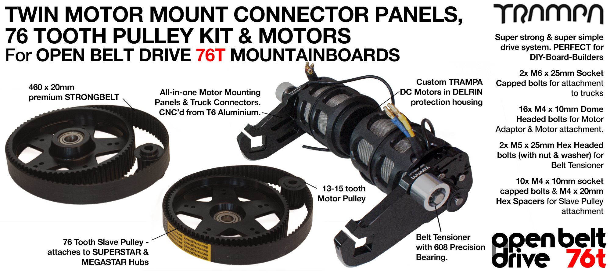 76T OPEN BELT DRIVE Motor Mount & 76T Pulley Kit with MOTOR & Filters - TWIN