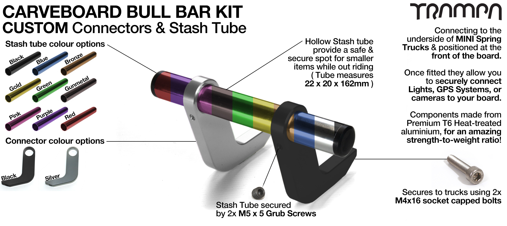 BULL BARS for CARVE BOARDS T6 Heat Treated CNC'd Aluminium Uprights, with Hollow Aluminium Stash Tubes with Rubber end bungs