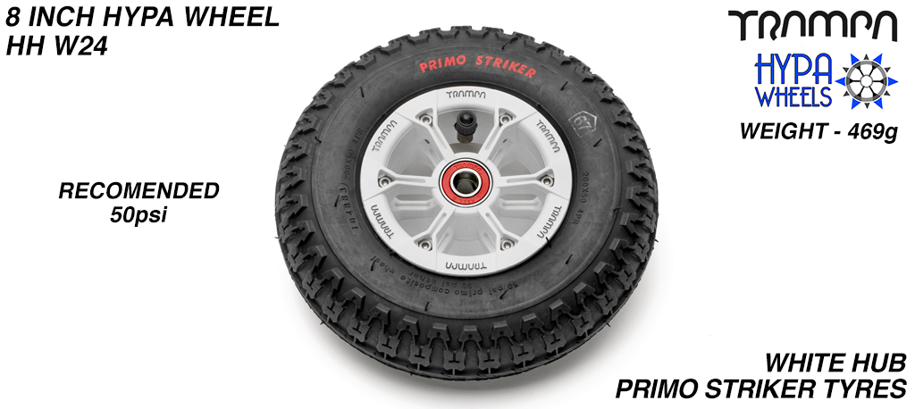 8 Inch Wheel - White & Red logo Hypa Hub with Black striker 8 Inch Tyre 