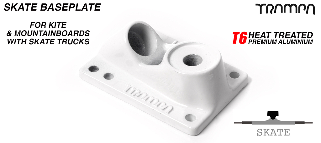 Skate Truck Baseplate - Trampa embossed, Bead polished & Powder coated - WHITE