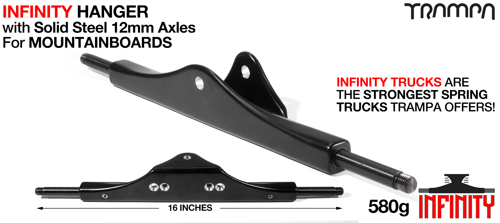 INFINITY ATB Hanger - 12mm SOLID Axles Painted Black & CNC'd Kingpin hole 