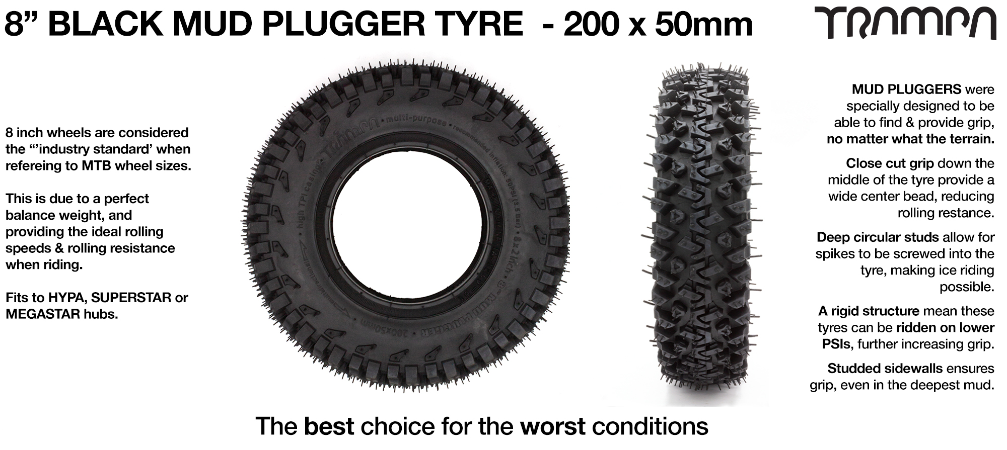 8 Inch MUD-PLUGGER Tyres - BLACK (+£2.50)