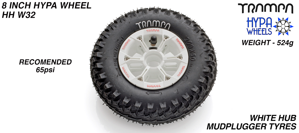 8 Inch Wheel - White & Red logo Hypa Hub with Mud-Plugger 8 Inch Tyre