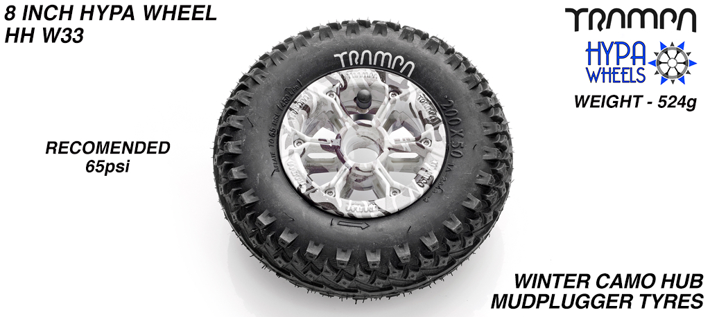8 Inch Wheel - Winter Camo Hypa Hub with Mud-Plugger 8 Inch Tyre 