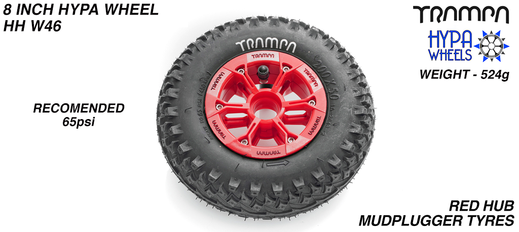8 Inch Wheel - Red & Black Logo Hypa Hub with Mud-plugger 8 Inch Tyre