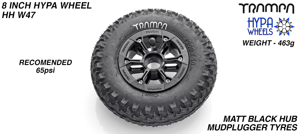 8 Inch Wheel - Matt Black Hypa Hub with Mudplugger 8 Inch Tyre