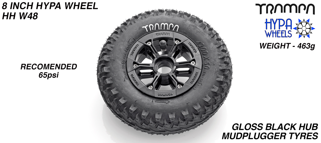 8 Inch Wheel - Gloss Black Hypa Hub with Mudplugger 8 Inch Tyre
