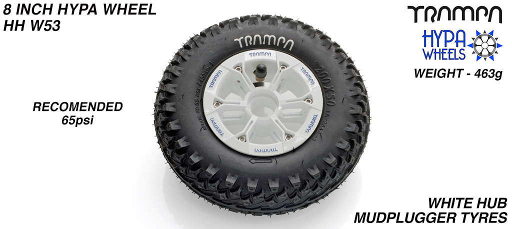 8 Inch Wheel - White & Blue logos hub with Mudplugger 8 Inch Tyre