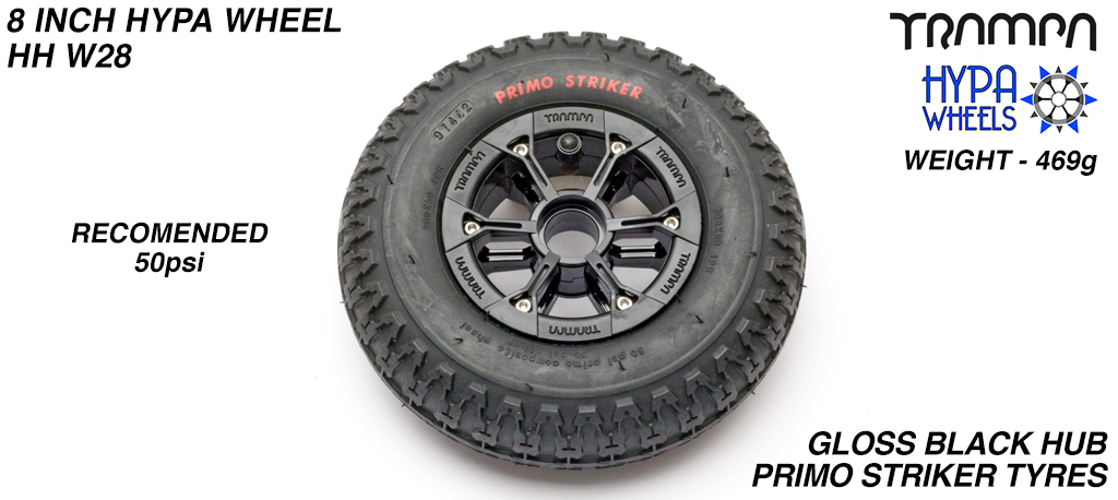 8 Inch Wheel - Black Gloss Hypa Hub with Black Striker 8 Inch Tyre