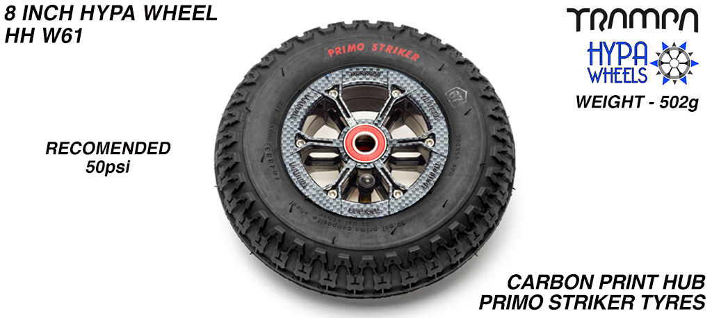 8 Inch Wheel - Carbon Print Hypa Hub with Black Striker 8 Inch Tyre