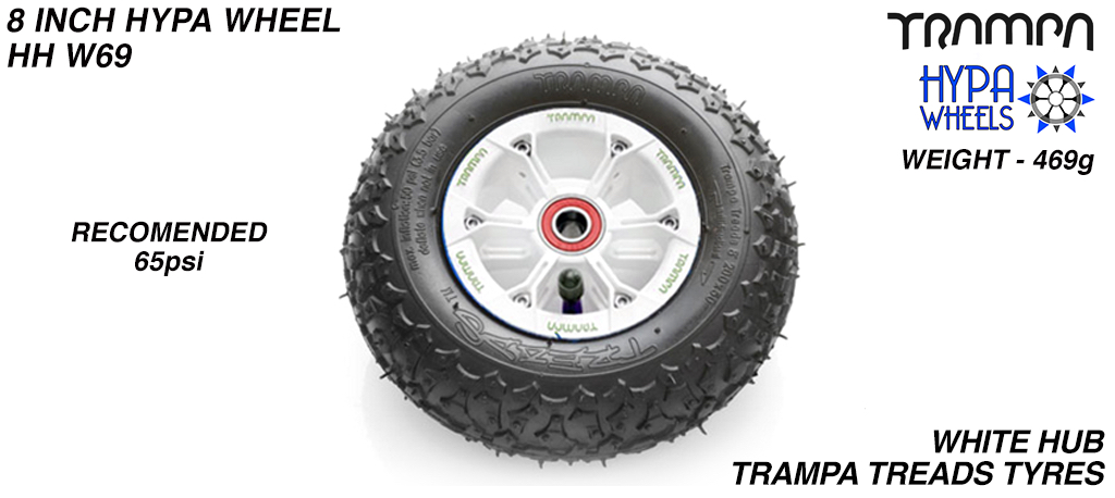8 Inch Wheel - White with Red logo Hypa Hub with Trampa Treads 8 Inch Tyre
