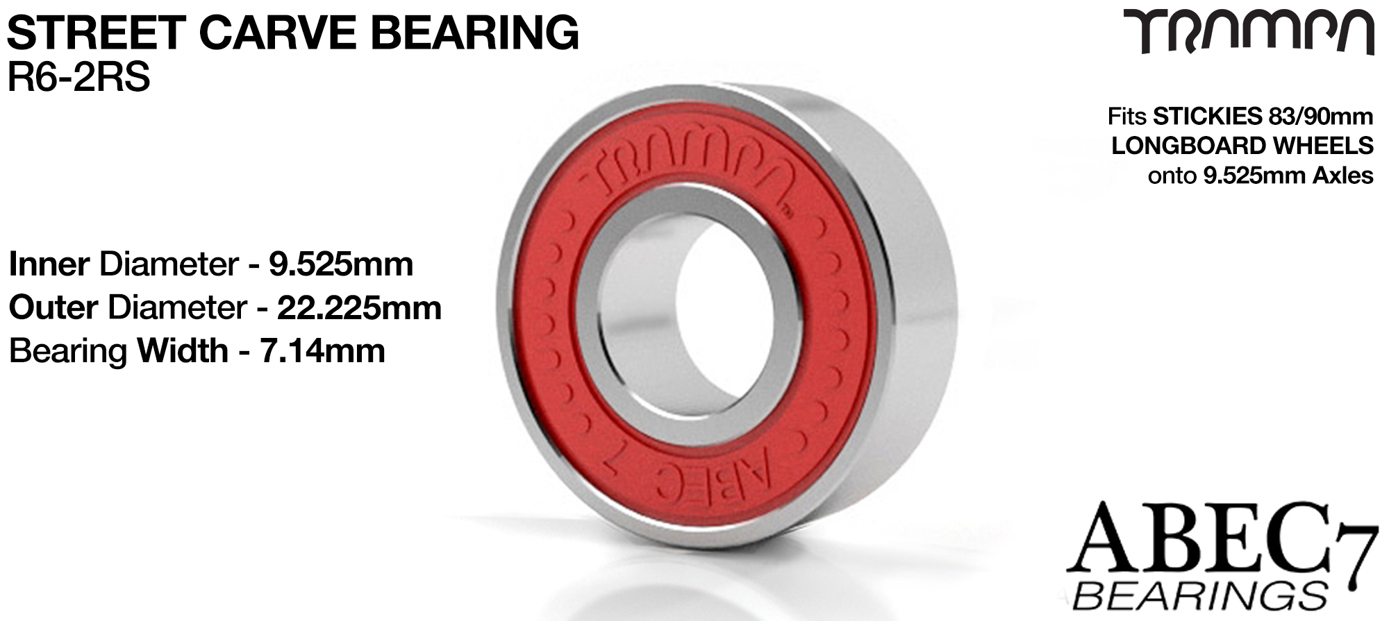 9.525mm Axle Truck to STICKIES wheel Bearings Bearings - RED (+£15)