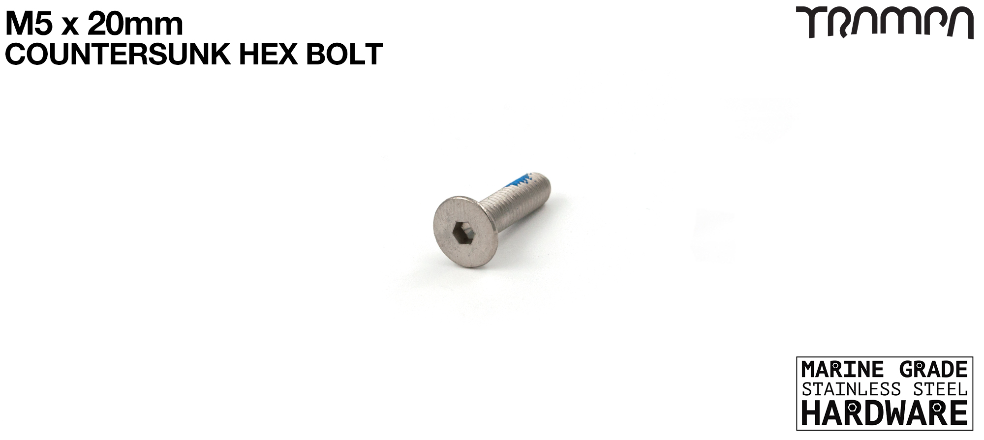 M5 x 20mm Countersunk Allen-Key Bolt - Marine Grade Stainless steel with locking paste