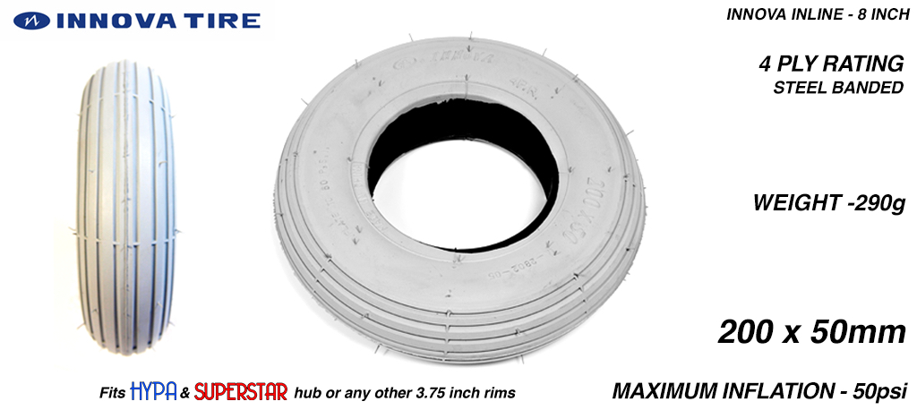 8 Inch INLINE Tyres - GREY 