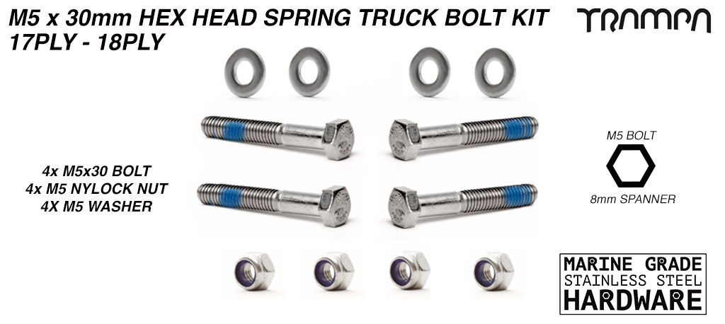 M5x25mm Truck Bolt kit - 12-16ply decks (+£4)