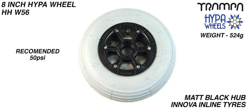 8 Inch Wheel - Matt Black Hypa Hub with Grey Inline 8 Inch Tyre