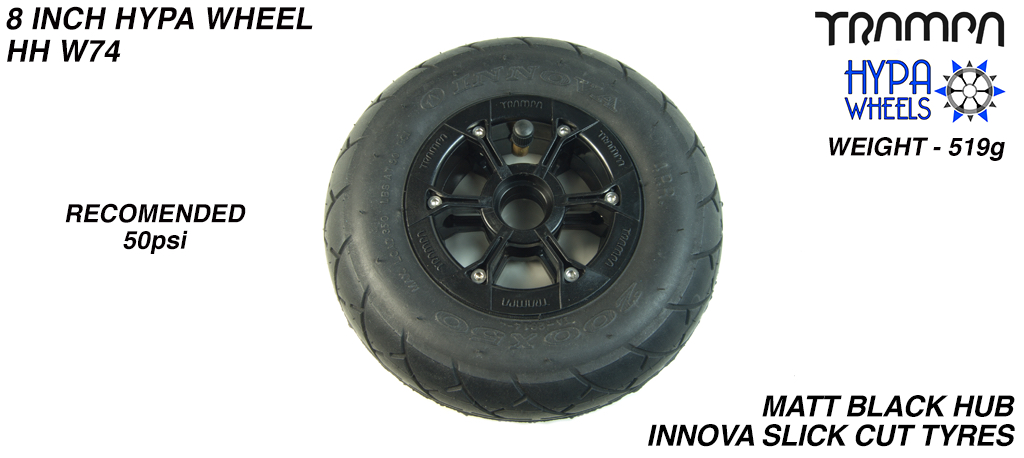 8 Inch Wheel - Matt Black Hypa Hub with Black KK Slickcut 8 Inch Tyre 