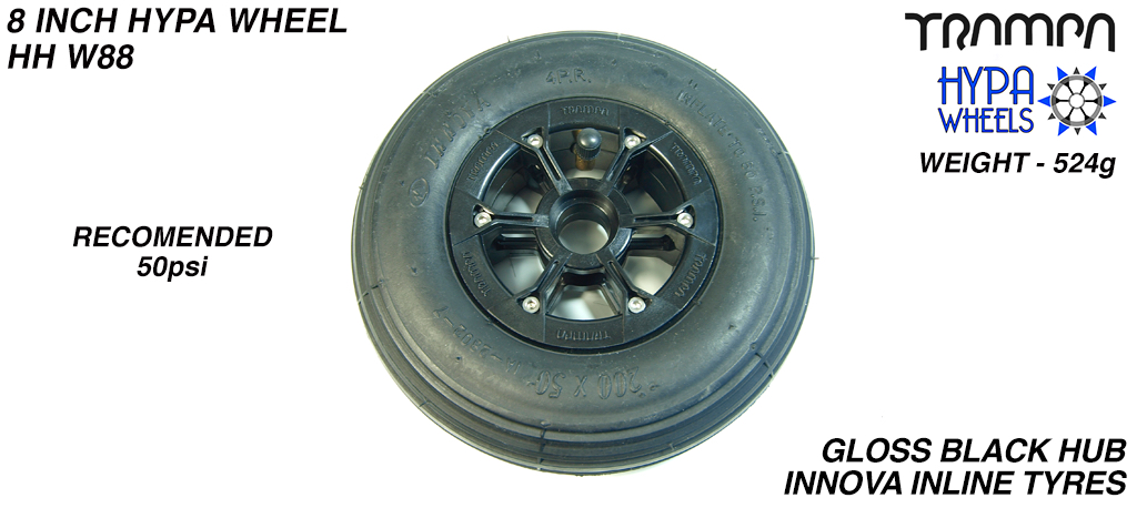 8 Inch Wheel - Gloss Black Hypa Hub with Black INNOVA Inline 8 Inch Tyre