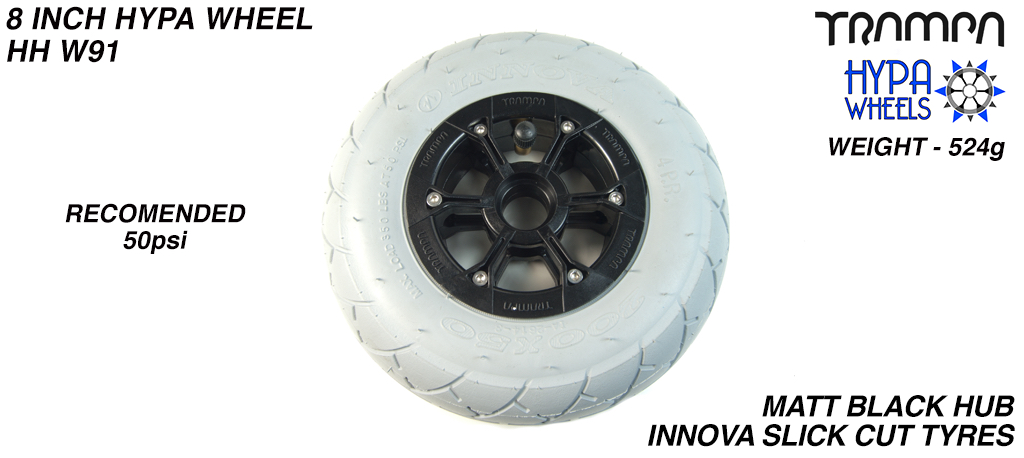 8 Inch Wheel - Gloss Black Hypa Hub with Grey INNOVA KK Slickcut 8 Inch Tyre