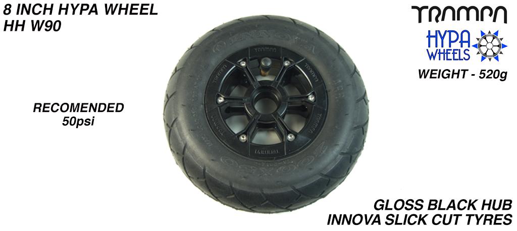 8 Inch Wheel - Gloss Black Hypa Hub with Black INNOVA KK Slickcut 8 Inch Tyre