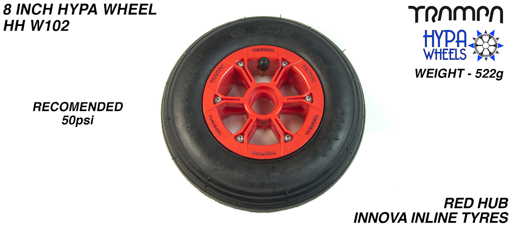 8 Inch Wheel - Red with Black Logo Hypa Hub with INNOVA Inline 8 Inch Tyre