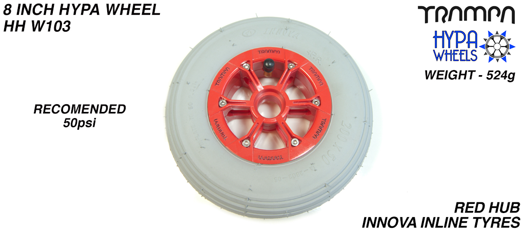 8 Inch Wheel - Red with Black Logo Hypa Hub with Grey INNOVA Inline 8 Inch Tyre
