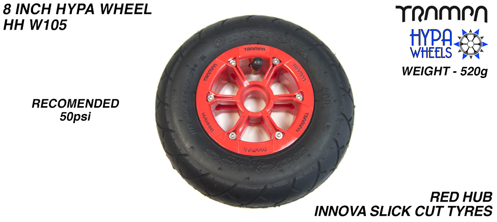 8 Inch Wheel - Red with Black Logo Hypa Hub, Black INNOVA KK Slickcut 8 Inch Tyre