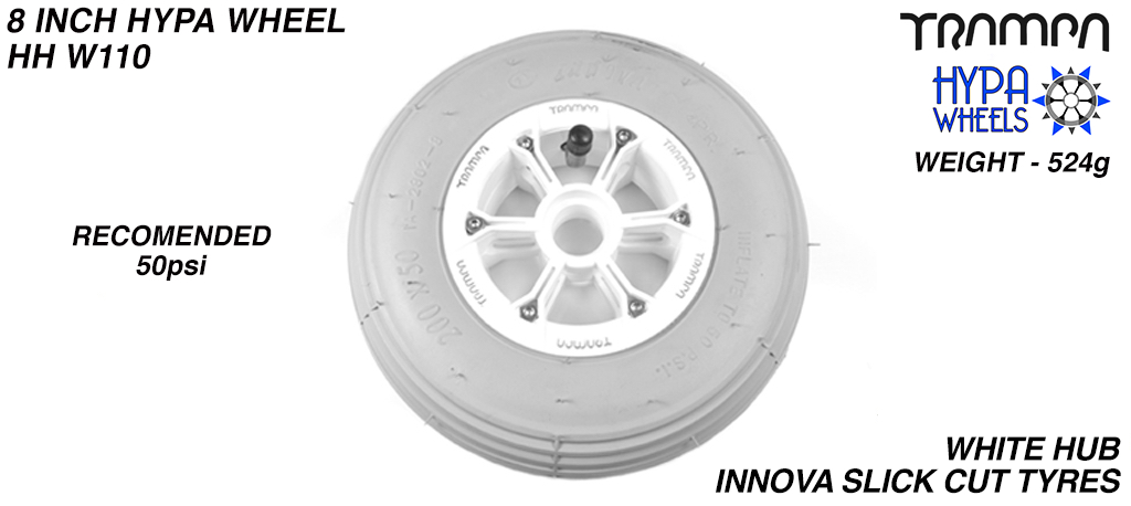8 Inch Wheel - White with Black logo Hypa Hub with Grey INNOVA Inline 8 Inch Tyre