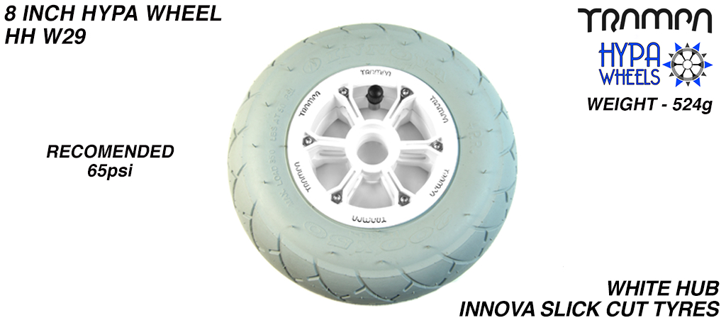 8 Inch Wheel - White with Black logo Hypa Hub with Grey INNOVA KK Slickcut 8 Inch Tyre