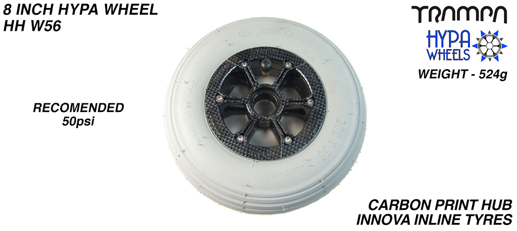 8 Inch Wheel - Carbon Fibre print Hypa Hub with Grey INNOVA Inline 8 Inch Tyre