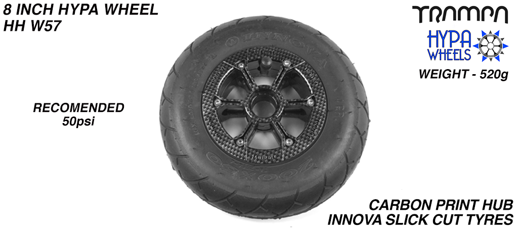 8 Inch Wheel - Carbon Fibre Print Hypa Hub with Black INNOVA KK Slickcut 8 Inch Tyre