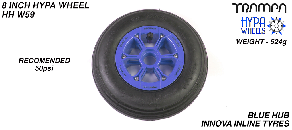 8 Inch Wheel - Blue with Black logo Hypa Hub with Black Inline 8 Inch Tyre