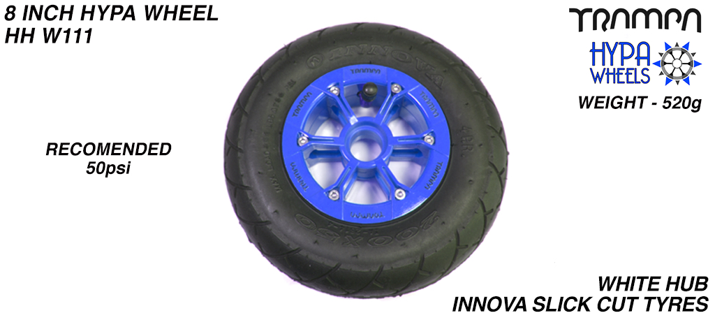 8 Inch Wheel - Blue with Black logo Hypa Hub Black INNOVA KK Slickcut 8 Inch Tyre