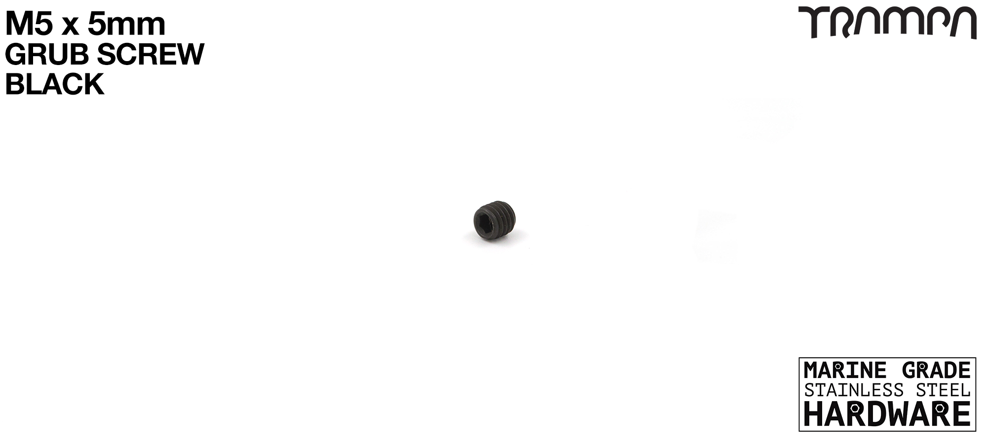 M5 x 5mm Black Steel Grub Screw Marine Grade Stainless Steel - Connects into Motor Mount to give Axle position on Mountainboards 