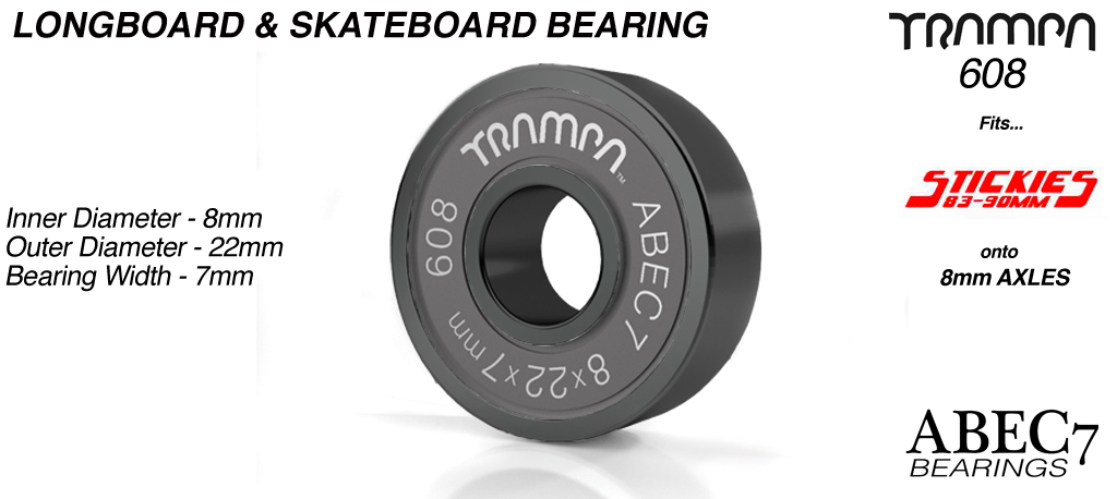 8mm Axle Truck to STICKIES wheel Bearings - BLACK (+£15)