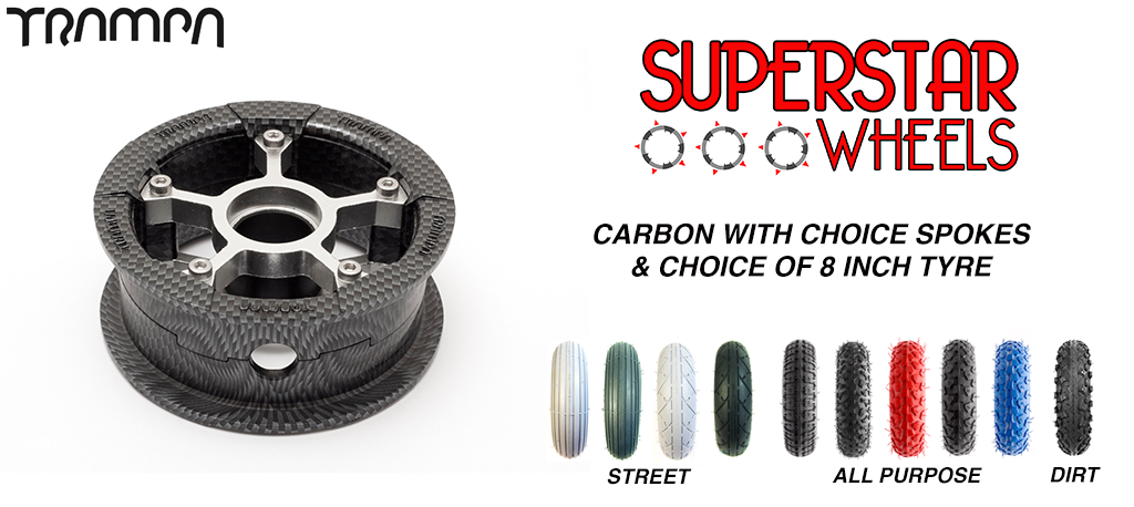 Superstar 8 inch wheel - Carbon Print Rim Custom spoke CUSTOM Tyre 8 INCH WHEEL