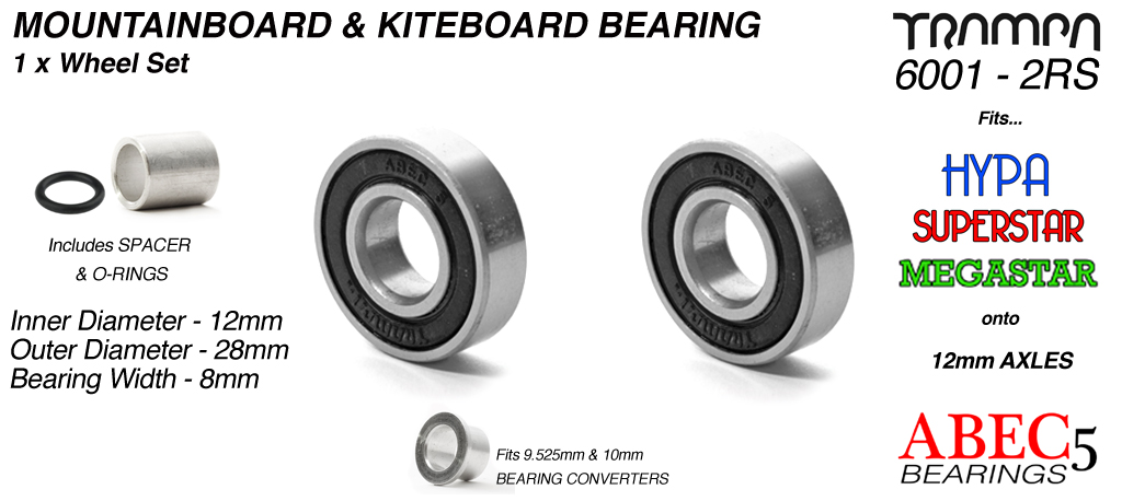 12x 28mm Bearings - BLACK (+£5)