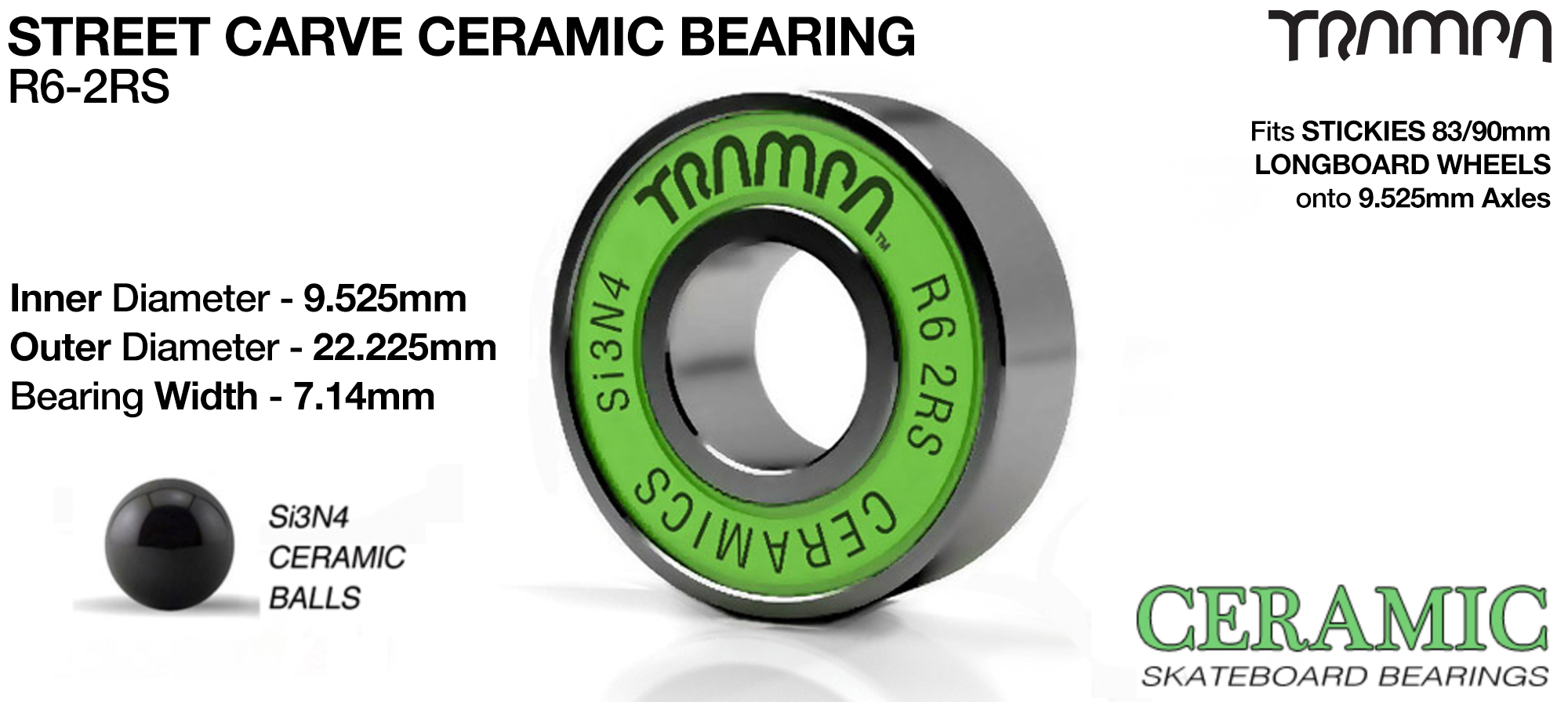 9.525mm Axle Truck to STICKIES wheel Bearings - GREEN CERAMIC (+£40)