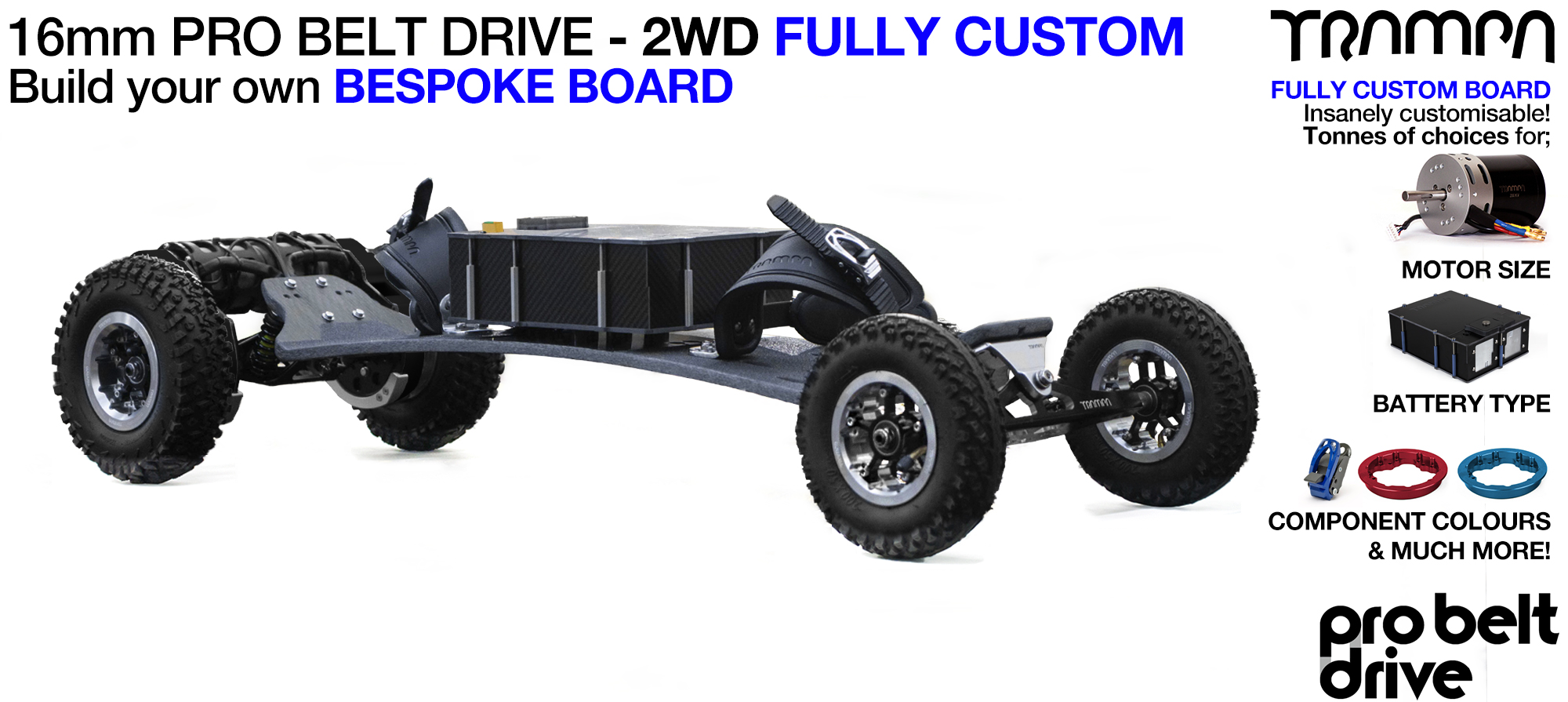 2WD 16mm PRO BELT DRIVE TRAMPA Electric Mountainboard - CUSTOM