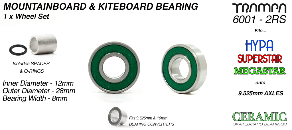 12x 28mm Bearings - GREEN CERAMIC (+£12.50)