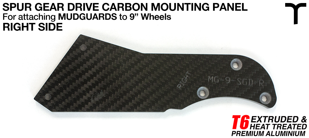 9 inch Mud Guard 3mm Carbon Fibre SPUR GEAR DRIVE Mounting Panel - RIGHT 