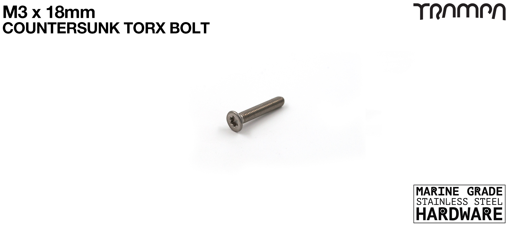 M3 x 18mm TORX Countersunk Head Bolt Marine Grade Stainless Steel 