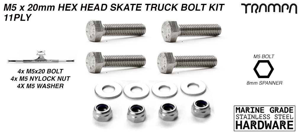 M5x20mm Truck Bolt kit - 11ply deck only (+£4)