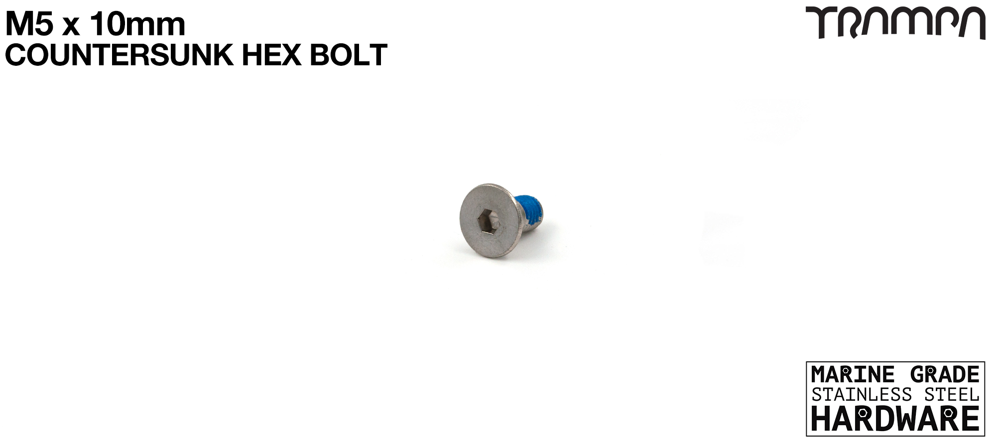 M5 x 10mm Countersunk Allen-Key Bolt - Marine Grade Stainless steel with locking paste