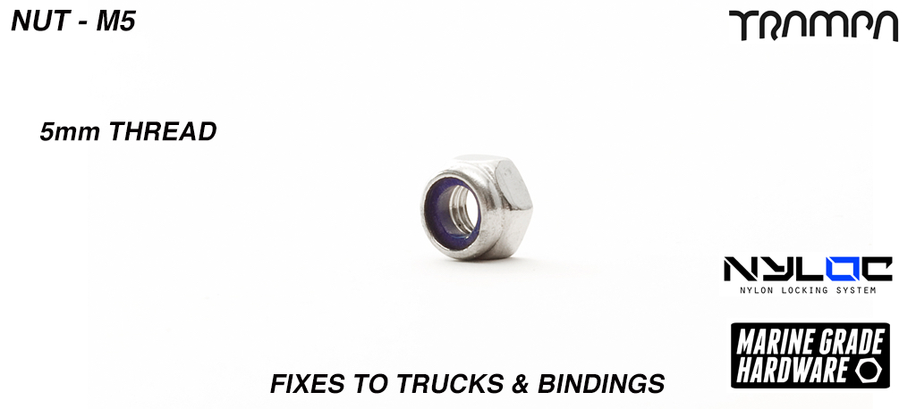 M5 Nut - Marine Grade Stainless steel Nylock Nut - Fixes to Trucks & Bindings